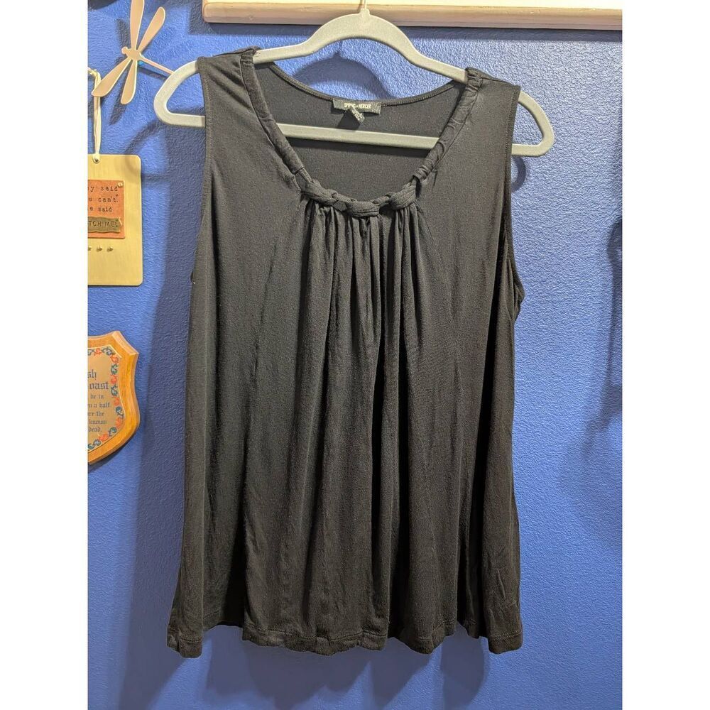 Dressy Black Tank Top Knotted Front